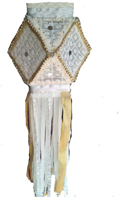 Decocrafts SND-Kandil001 White, Gold Cloth, Polyresin Hanging Lantern(25.4 cm X 25.4 cm, Pack of 1)
