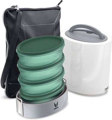 Vaya Tyffyn Flex White 1200 ml Vacuum Insulated Lunch Box with BagMat and BPA-free Plastic, Microwaveable Containers - 4 Containers Lunch Box(1200 ml, Thermoware)