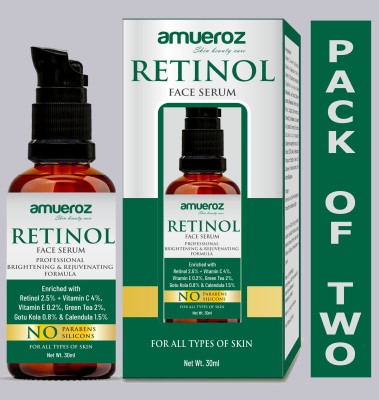 Amueroz Retinol Face Serum | Deep Wrinkle Repair Serum - PACK OF TWO | Anti Acne, Anti Aging & Brightening Rejuvenating Formula | Active Anti wrinkle Collagen Serum | Skin Whitening & Lightening(60)