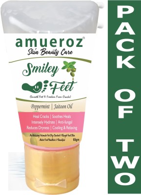 Amueroz Smiley Feet Crack Cream - PACK OF TWO , for Smooth | Anti fungal | Reduce Dryness | Cooling & Relaxing | Heel Repair Foot Cream(120 g)