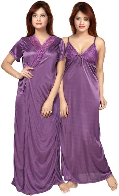 Deep Fashions Women Nighty with Robe(Purple)