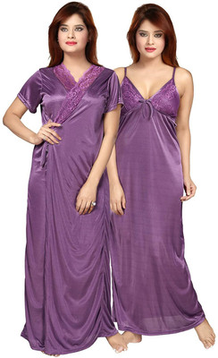 THE KD HOUSE Women Nighty with Robe(Purple)