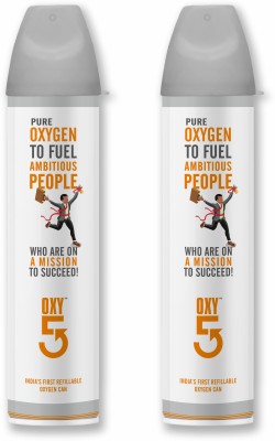 OXY5 Portable Pure Oxygen Cans with built-in mask for Ambitious People, 6ltr - PACK F 2 (Approx 150 Breathes) INDIA'S FIRST REFILLABLE CAN Portable Oxygen Can
