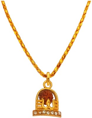 M Men Style Religious Jewelry Shivling Trishul Rudraksha Cubic Zirconium Locket With Chain Gold-plated Zinc, Metal Pendant Set