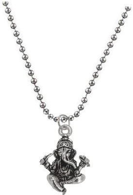 M Men Style Religious Jewelry Shree Ganesh Ekdant Locket With Chain Sterling Silver Zinc, Metal Pendant Set