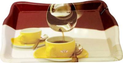 bristal kingdom yellow Cup Printed Design Serving Tray Set with Rectangular Shape, Melamine(small,medium,large) Tray(Pack of 3, Microwave Safe)