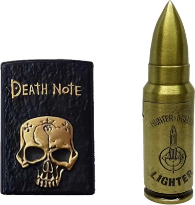 Ala Flame Death Note And Signal Bullet Shaped Refillable Premium Look Side Slider Windproof Jet Flame Cigarette Lighter Pocket Lighter Pack Of 2 Pocket Lighter(BLACK, Gold)