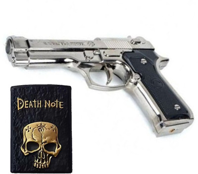 Ala Flame Death Note And 9MM BIG SIZE GUN MOUSER Shaped Design Refillable Premium Look Side Slider Windproof Jet Flame Cigarette Lighter Pocket Lighter Pack Of 2 Pocket Lighter(BLACK)