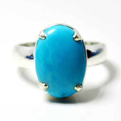 RATAN BAZAAR Turquoise / Firoza stone Ring Natural 6.25 carat stone Certified and Astrological Purpose for unisex Stone Turquoise Silver Plated Ring