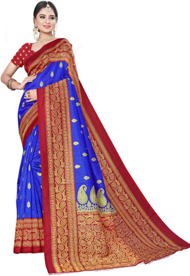 Kanooda Prints Printed Mysore Art Silk Saree(Blue)