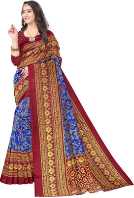 Kanooda Prints Printed Mysore Art Silk Saree(Blue)