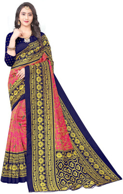 Kanooda Prints Printed Mysore Art Silk Saree(Blue)