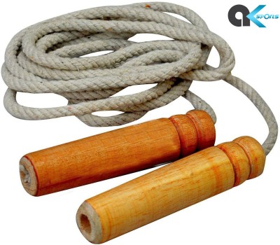A.K Sports Cotton Skipping Rope With Wooden Handle Jumping Rope Speed Freestyle Skipping Rope(White, Brown, Length: 250 cm)