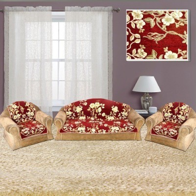 The Intellect bazaar Velvet Floral Sofa Cover(Red Pack of 6)