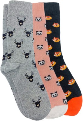 Mint and Oak Animal Kingdom Ankle Crew Length Men Printed Calf Length(Pack of 3)