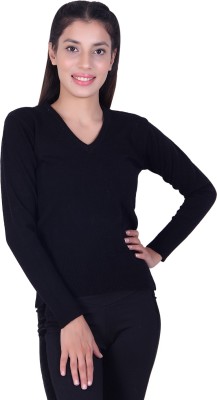 Ogarti Solid V Neck Casual Women Black Sweater