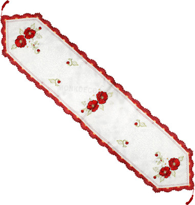MONKDECOR Red, White 175 cm Table Runner(Velvet)