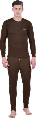LUX COTT'S WOOL Brown Full Sleeves Round Neck Men Top - Pyjama Set Thermal