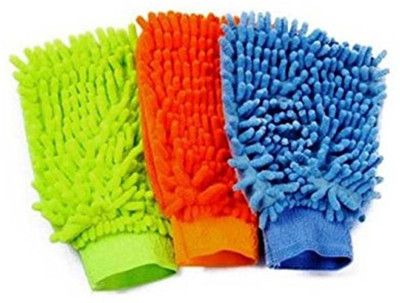 FOZIA Microfiber Vehicle Washing  Hand Glove(Pack Of 3)