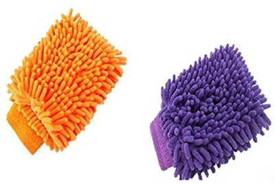 FOZIA Microfiber Vehicle Washing  Hand Glove(Pack Of 2)