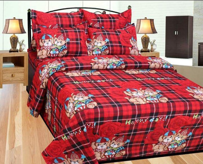 TYLORSTYLE 120 TC Polycotton Double Printed Flat Bedsheet(Pack of 1, Red)