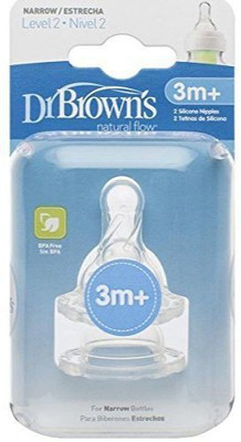 Dr. Brown's Natural Flow Level 2 Standard Neck Nipple (Pack of 2, White) Medium Flow Nipple(Pack of 2 Nipples)
