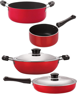 NIRLON FP12_DKD(B)_SP(M)_CS22 Non-Stick Coated Cookware Set(PTFE (Non-stick), Aluminium, 4 - Piece)