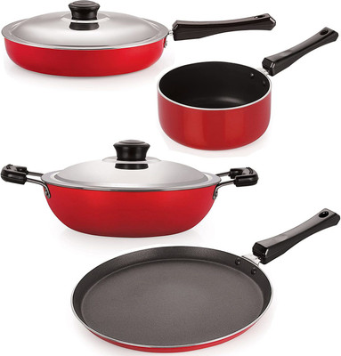 NIRLON FP12_DKD(B)_SP(M)_FT10________ Non-Stick Coated Cookware Set(PTFE (Non-stick), Aluminium, 4 - Piece)