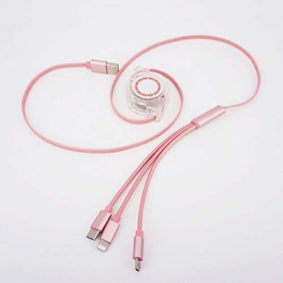 ASTOUND Lightning Cable 2 A 1.5 m Copper Braiding Multi Retractable 3.0A Fast Charger Cord(Compatible with Camera, Computer, Gaming Console, MP3 Player, Mobile, Smart Watch, TV, Tablet, Pink, One Cable)