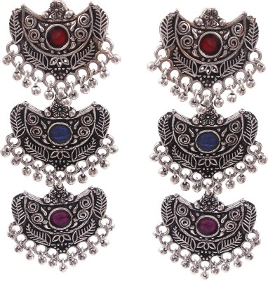 Haniya German Silver Oxidised Wedding multi-color Jhumka Jhumki Meena work earrings jewelry women Brass Jhumki Earring