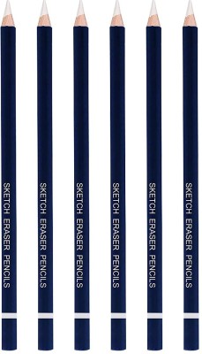 CHROME Eraser Pencil for Artists Non-Toxic Eraser(Set of 6, White, Blue)