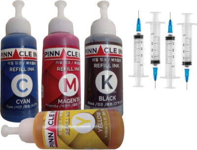 PINNACLE Refill Ink for HP Printer Cartridges 802, 678, 901,818,21,22,680,27,703,704,803,685,862,920,808,960 with 4 Syringe (Compatible) Multi Color Ink Bottle Black + Tri Color Combo Pack Ink Bottle