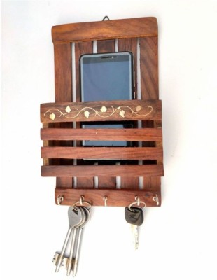 Giftoshopee Brown Wood Key Holder - Pack of 1 Wood Key Holder(5 Hooks, Brown)