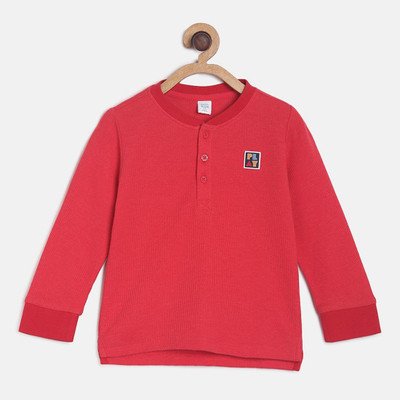 MINI KLUB Baby Boys Solid Pure Cotton Regular T Shirt(Red, Pack of 1)