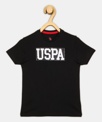 U.S. POLO ASSN. Boys Printed Pure Cotton Regular T Shirt(Black, Pack of 1)