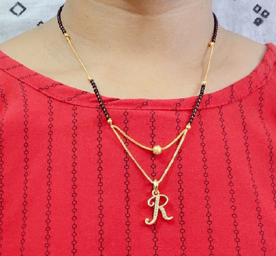 Vraj india R letter mangalsutra gold plated pendant locket for girls/women alloy design new model 18 INCH short-long stylish Traditional fashionable chain alphabet name mangalsutras Alloy Mangalsutra Vraj india R letter mangalsutra gold plated pendant locket for girls/women alloy design new model 18 INCH short-long stylish Traditional fashionable chain alphabet name mangalsutras Alloy Mangalsutra