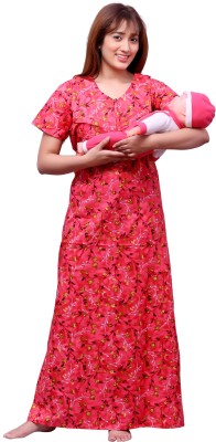 ANKONA Women Maternity/Nursing Nighty(Pink)