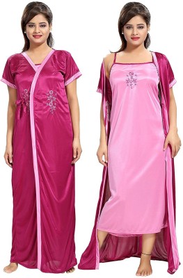 ANKONA Women Nighty with Robe(Pink, Pink)