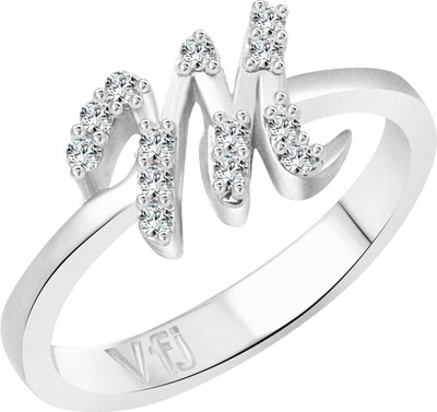 VIGHNAHARTA initial ''M'' Alphabet Alloy Cubic Zirconia Gold Plated Ring