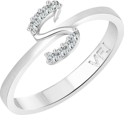 VIGHNAHARTA initial ''S'' Alphabet Alloy Cubic Zirconia Rhodium Plated Ring