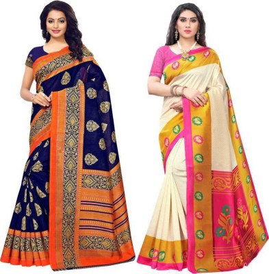 VCREATION Printed Assam Silk Art Silk Saree(Multicolor)