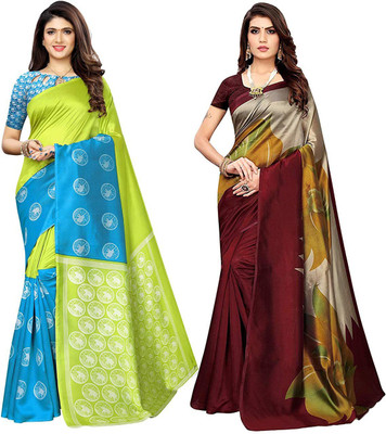 Grubstaker Printed Bollywood Art Silk Saree(Pack of 2, Multicolor)