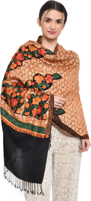 WEAVERS VILLA Cashmere, Wool Embroidered Women Shawl(Black)