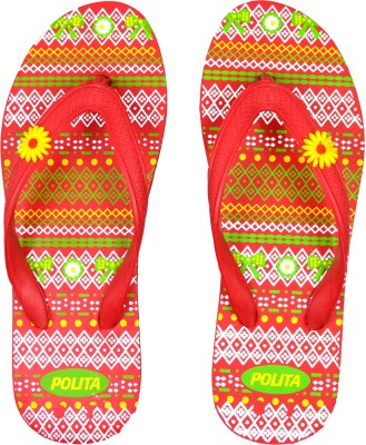 Polita Women Slippers(Red, Yellow , 6)