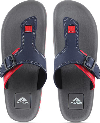 Adda Men Flip Flops(Grey, Red , 7)