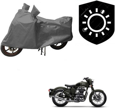 saanvi Waterproof Two Wheeler Cover for Royal Enfield(Battle, Grey)