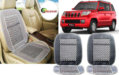 Selifaur Velvet, Wooden Bead Seating Pad For  Mahindra TUV-300(Front Seats, Back Seats, Office Chair Grey)