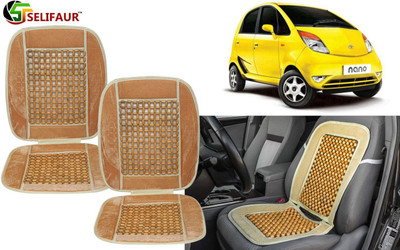 Selifaur Velvet, Wooden Bead Seating Pad For  Tata Nano(Front Seats, Back Seats, Office Chair Beige)