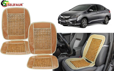Selifaur Velvet, Wooden Bead Seating Pad For  Honda City(Front Seats, Back Seats, Office Chair Beige)