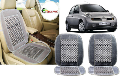 Selifaur Velvet, Wooden Bead Seating Pad For  Nissan Micra(Front Seats, Back Seats, Office Chair Grey)